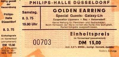 Golden Earring show ticket#00703 Düsseldorf (Germany) - Philips Halle March 08 1975